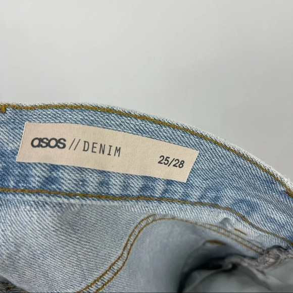 ASOS Denim Distressed Button Fly Straight Leg Crop Mom Jeans Sz 25 - Picture 10 of 11